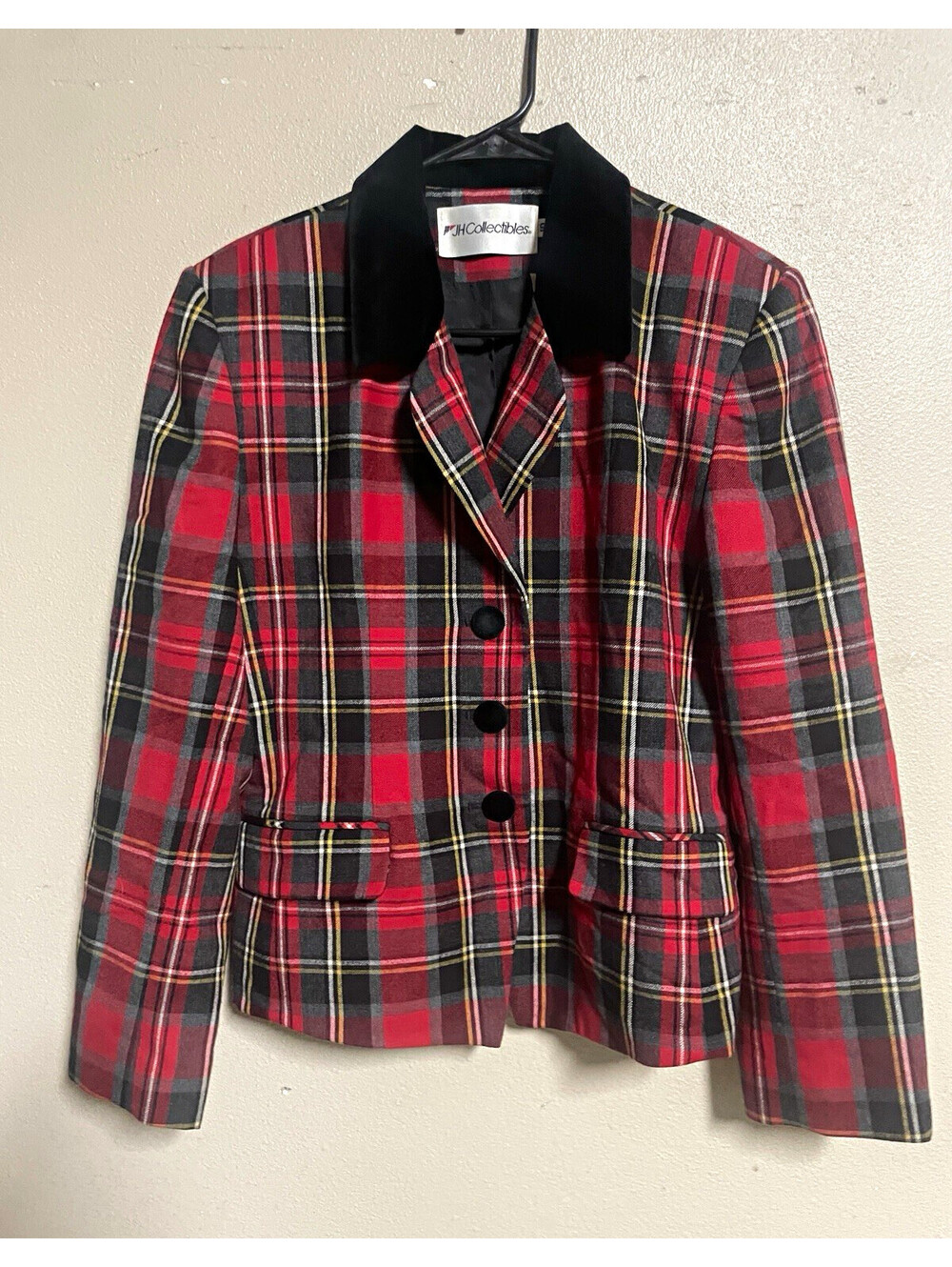 JH Collectibles Women's 10 Red Plaid Tartan Wool Lined Button Jacket vintage